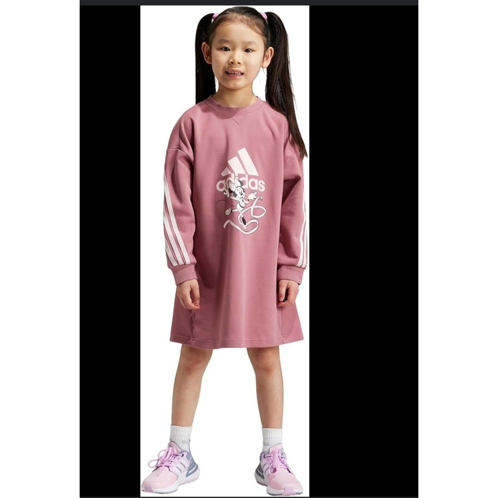 Adidas x Disney Minnie Mouse Girls Sweatshirt Dress Pink Mauve XS 7-8 Years